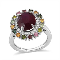 D'Joy Niassa Ruby (FF), Multi Gemstone Ring in Rhodium Over Sterling Silver (Size 10.0) 7.00 ctw