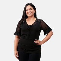 Daily Line Black Rhinestone Trim Top-S