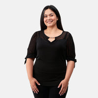 DAILY LINE  Black Blouse with Cut out Chest and mesh Sleeve with ties-S