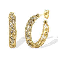 Simulated Diamond Twisted Mesh Hoop Earring in Goldtone 0.10 ctw
