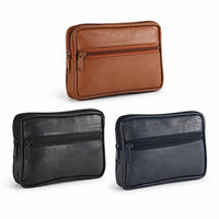 Set of 3 Black, Navy and Tan 100% Genuine Leather Pouch