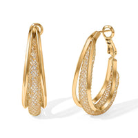 Simulated Diamond Sculpted Hoop Earring in Goldtone 0.40 ctw