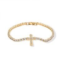 Simulated Diamond Cross Tennis Bracelet in Goldtone (7.25 In)