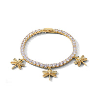 Simulated Diamond Tennis Bracelet with Hamsa Charms in Silvertone (7.25 In) 3.00 ctw