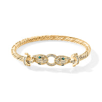 Simulated White and Green Diamond Twisted Rope Bangle Bracelet in Goldtone (7.00 In)