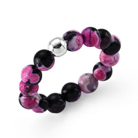 Purple Agate 15.00 ctw Beaded Ring in Silvertone (Size 6.0)
