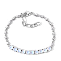 EverTrue Premium Rainbow Moonstone and White Zircon 5.00 ctw Bracelet in Platinum Bond (6.50 In)