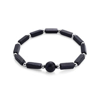 Blue Sandstone 25.00 ctw Beaded Bracelet in Silvertone (7-7.5)