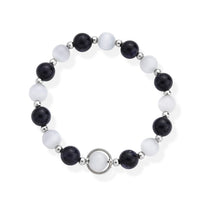 Blue Sandstone & White Cat Eye Beaded Bracelet in Silvertone (7-7.5) 70.00 ctw