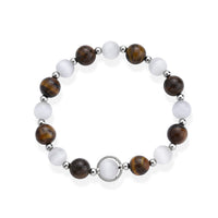 Blue Sandstone & White Cat Eye Beaded Bracelet in Silvertone (7-7.5) 70.00 ctw