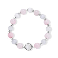 Blue Sandstone & White Cat Eye Beaded Bracelet in Silvertone (7-7.5) 70.00 ctw