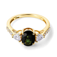 10K Yellow Gold AAA Malawi Green Sapphire, Luxuriant Lab Grown Diamond (E-F, VS) (0.70 cts) Majestic Spotlight Ring (Size 10.0) 3.20 ctw