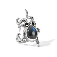 GP Trionfo Collection Artisan Crafted AAA Malagasy Labradorite, Thai Black Spinel Octopus Ring in Sterling Silver (Size 10.0) 6.00 ctw