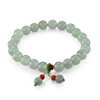 Green Aventurine 95.00 ctw and Glass Beaded Stretch Bracelet in Silvertone (6.25-6.75In)