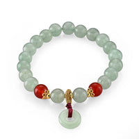 Green Aventurine and Red Agate 20.00 ctw Beaded Stretch Bracelet in Goldtone (6-6.5In)