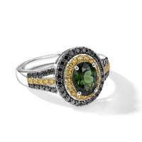 D'Joy Premium Malawi Green and Yellow Sapphire Majesty Halo Ring in Rhodium Over Sterling Silver (Size 10.0) 2.10 ctw