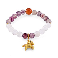Multi Gemstone 95.00 ctw Beaded Stretch Bracelet with Horse Charm in Goldtone