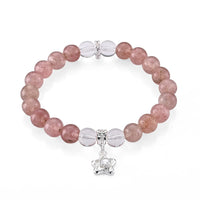 Strawberry Quartz and Austrian Crystal Beaded Stretch Bracelet in Silvertone (6-6.5In) 85.00 ctw