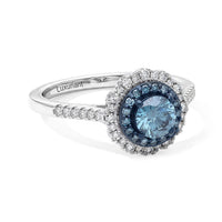 Luxuriant Lab Grown Blue Diamond (IR), Lab Grown Diamond (SI) Ring in Rhodium Over Sterling Silver (Size 10.0) 1.00 ctw