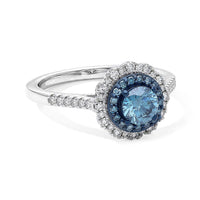 Luxuriant Lab Grown Blue Diamond (IR), Lab Grown Diamond (SI) Ring in Rhodium Over Sterling Silver (Size 10.0) 1.00 ctw