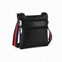 La Marey Black Genuine Leather Crossbody Bag with Double Zipper