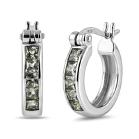 D'Joy Premium Malawi Green Sapphire Empress Hoop Earrings in Rhodium Over Sterling Silver 0.90 ctw