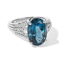 D'Joy London Blue Topaz and Moissanite 7.40 ctw Ring in Rhodium Over Sterling Silver (Size 7.0)