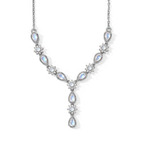 EverTrue Rainbow Moonstone and White Zircon 2.50 ctw Necklace in Platinum Bond and Stainless Steel 18-20 Inches