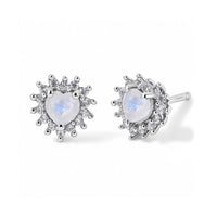 EverTrue Rainbow Moonstone and White Zircon 0.75 ctw Solitaire Stud Earrings in Platinum Bond