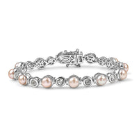 EverTrue Pink Freshwater Pearl, White Topaz Endless Pearl Harmony Bracelet in Platinum Bon (8.00 In) 22.91 ctw
