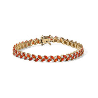 D'Joy Mexican Cherry Fire Opal, Moissanite Golden Sunset Bracelet in 18K Vermeil Yellow Gold Over Sterling Silver (7.25 In) 5.85 ctw