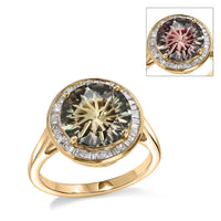 Certified & Appraised 10K Yellow Gold Hanabi Cut AAA Turkizite, Luxuriant White Diamond (I2) (0.30 cts) Solitaire Ring (Size 10.0) 4.30 ctw