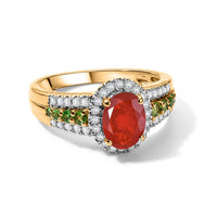 D'Joy Mexican Cherry Fire Opal, Multi Gemstone Golden Hour Bloom Ring in 18K Vermeil Yellow Gold Over Sterling Silver (Size 10.0) 1.50 ctw