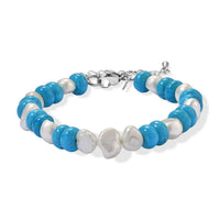 EverTrue Magnesite and Pearl 55.00 ctw Beaded Bracelet in Stainless Steel (7.25 In)