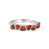 D'Joy Mexican Cherry Fire Opal, Moissanite Sunset Spark Band Ring in Rhodium Over Sterling Silver (Size 10.0) 0.50 ctw