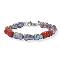EverTrue Peacock Pearl (D) and Red Jasper 20.00 ctw Bracelet in Stainless Steel (7.25-9.0In)