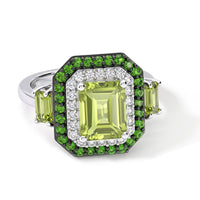 D'Joy Premium Hebei Peridot and Multi Gemstone 4.25 ctw Ring in Rhodium Over Sterling Silver (Size 7.0)