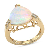 Luxoro 10K Yellow Gold AAA Ethiopian Welo Opal, Diamond (I2) (0.20 cts) Ring (Size 6.0) 5.70 ctw