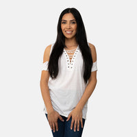 Exist White Lace Front Cold Shoulder Top-M