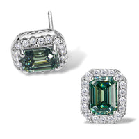 D'Joy Green Moissanite , Moissanite Main Stone With Surrounding Stone Earring in Rhodium OverSterling Silver 3.55 ctw