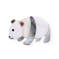 Mother of Pearl and Abalone Shell White Bear Brooch in Silvertone