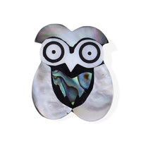 Mother of Pearl and Abalone Shell Owl Brooch in Silvertone