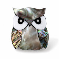 Mother of Pearl & Abalone Shell Owl Brooch in Silvertone