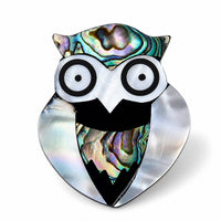 Mother of Pearl, Abalone Shell Owl Brooch in Silvertone