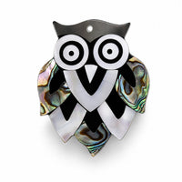 Mother of Pearl and Abalone Shell Owl Broochin Silvertone