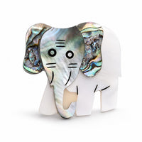 Mother of Pearl & Abalone Shell Elephant Brooch in Silvertone