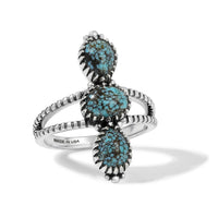 D'Joy Artisan Crafted Premium Spiderweb Turquoise 2.30 ctw 3 Stone Ring in Sterling Silver (Size 7.0)