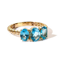 Mirage Collection 10K Yellow Gold AAA Batroke Blue Apatite 3 Stone Ring (Size 10.0) 2.65 ctw