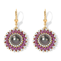 D'Joy Premium Tahitian Pearl and Multi Gemstone 5.00 ctw Earrings in 18K Vermeil Yellow Gold Over Sterling Silver