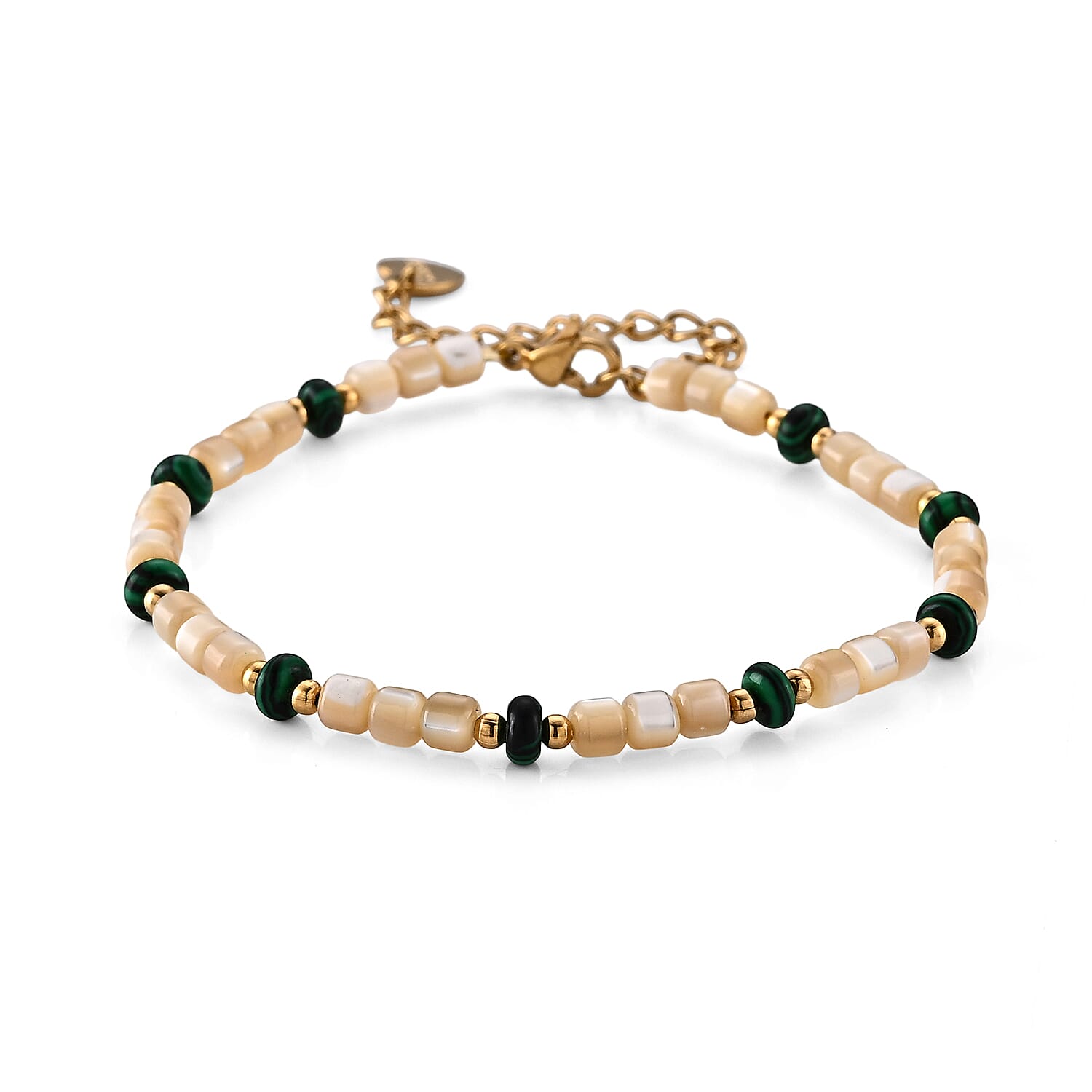 Mother Of Pearl and Malachite 5.00 ctw Bracelet in Goldtone and ION Plated YG Stainless Steel (7.00-9.00In)